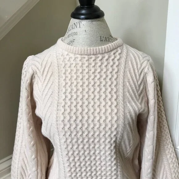 NWT Demylee Feline Sweater Womens Small Cream Buttermilk Crew Neck Fisherman NEW
